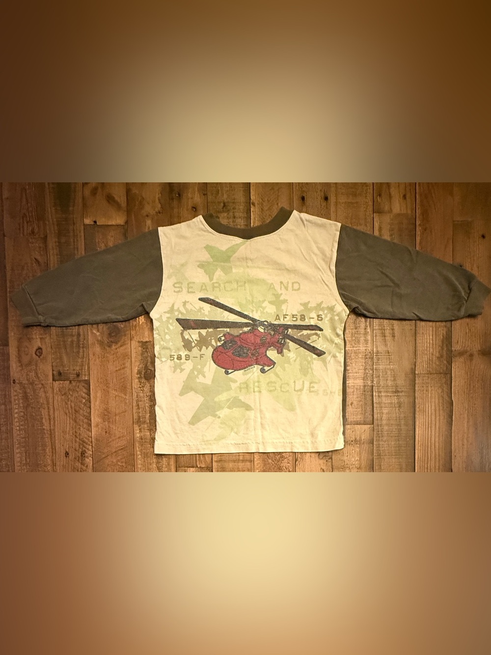 Heathtex KidMatch Search & Rescue Helicopter Raglan Long Sleeve Shirt Size 6 Kid